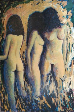 „“Drei Museen““ – expressionistisches Aktkunstwerk, Acryl auf Leinwand.