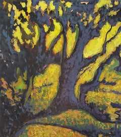 "Paesaggio giallo" - Paesaggio espressionista verticale nei colori giallo e nero.