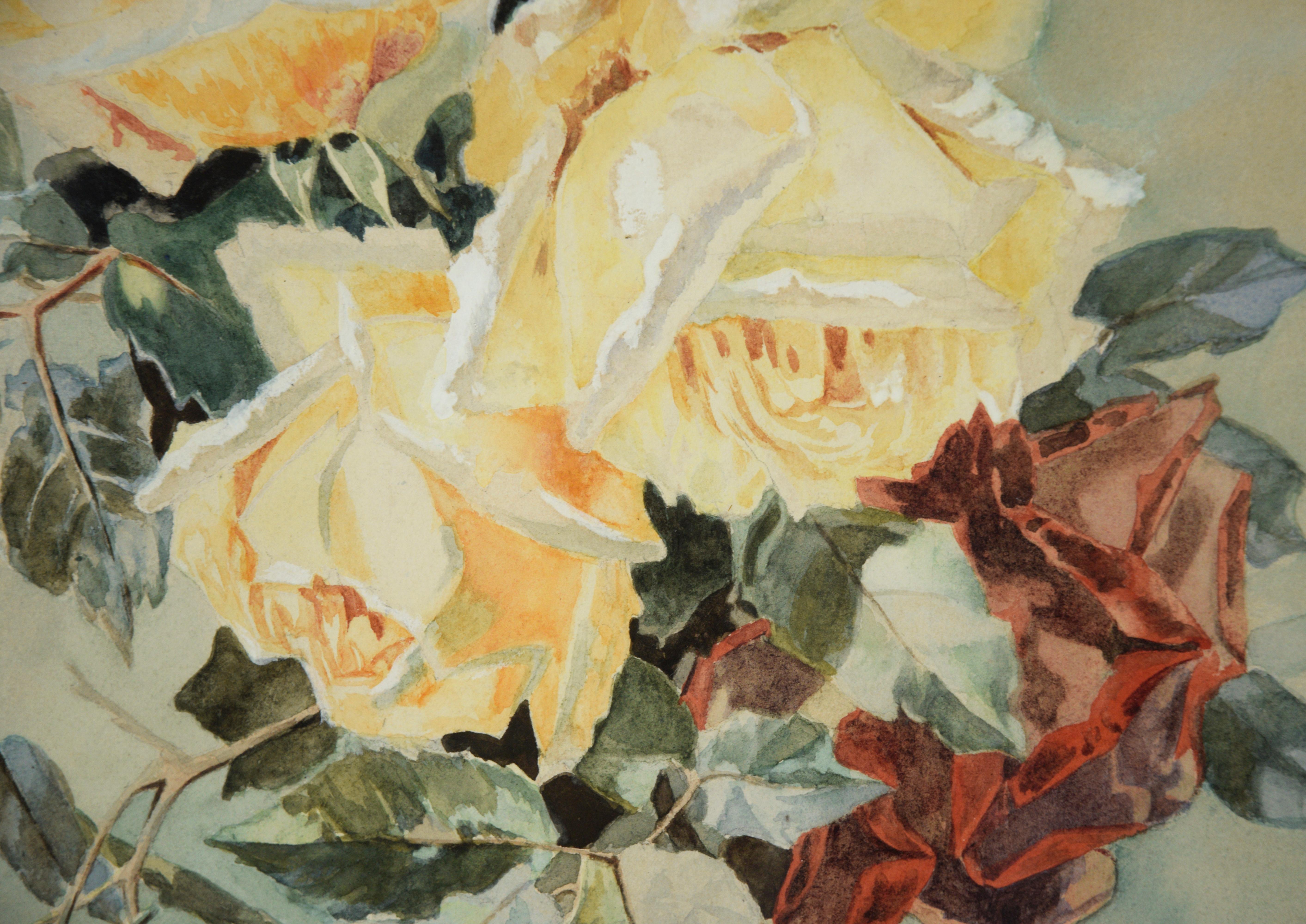 Natura morta di bouquet di rose gialle - Acquerello su carta - Still-Life Painting Giallo di E.C. Michelle