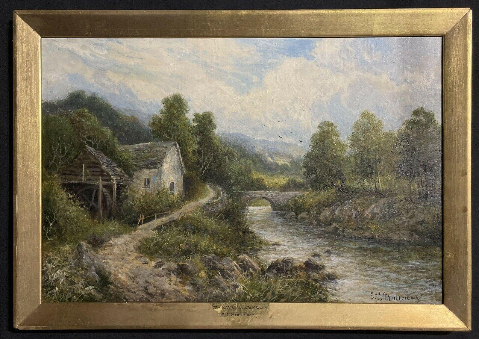 Antique English Signed Oil River Valley Landscape in Devon by E. C. Mulready - Painting by E.C Mulready