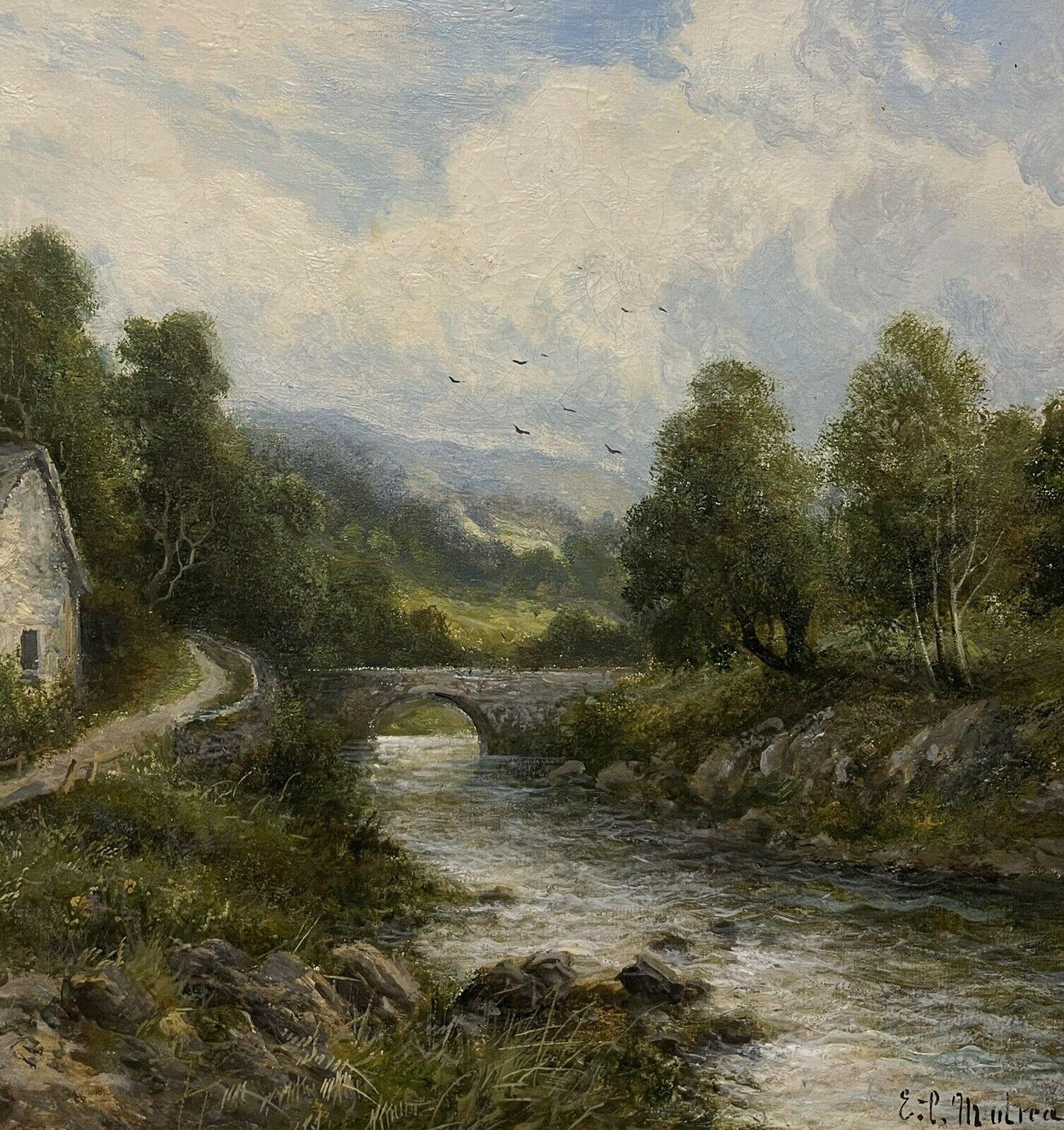 Antique English Signed Oil River Valley Landscape in Devon by E. C. Mulready - Victorian Painting by E.C Mulready