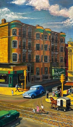 Fabulous 1950 Painting Titled "47th & Woodlawn Ave in Chicago, ILL" by EC Nieman
