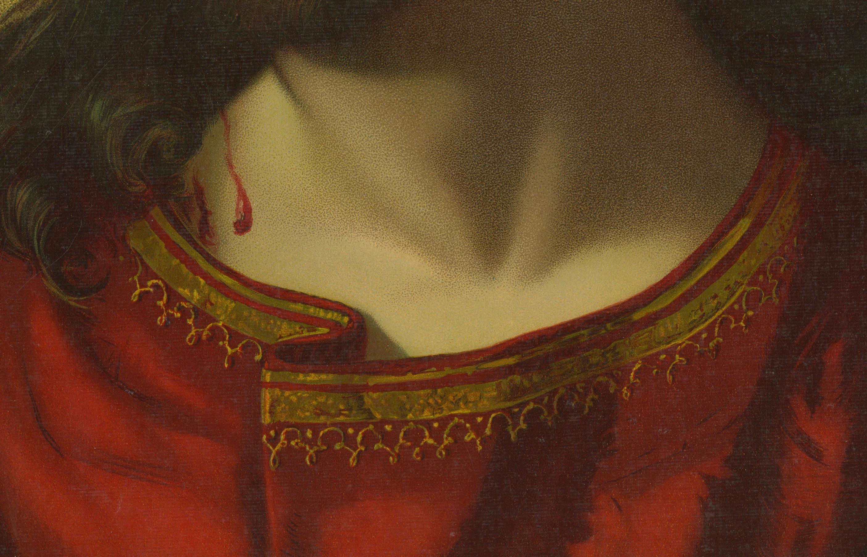 Ecce Homo, 1899 Chromolithographie allemande du Christ avec couronne d'épines (Dresde) Bon état - En vente à Langweer, NL