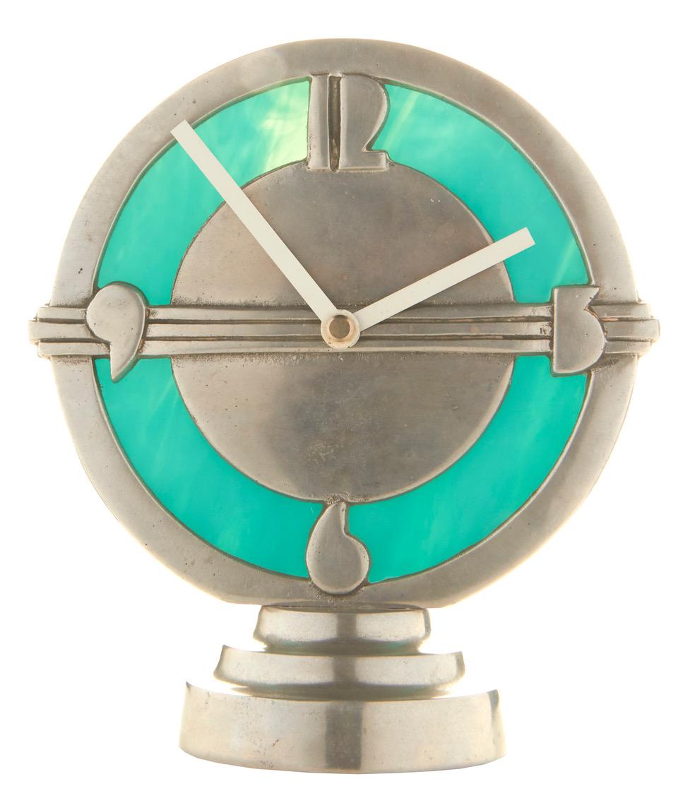 Mid-20th Century Eccentric American Art Deco Aluminum and Slag Glass Illuminated Electric Clock