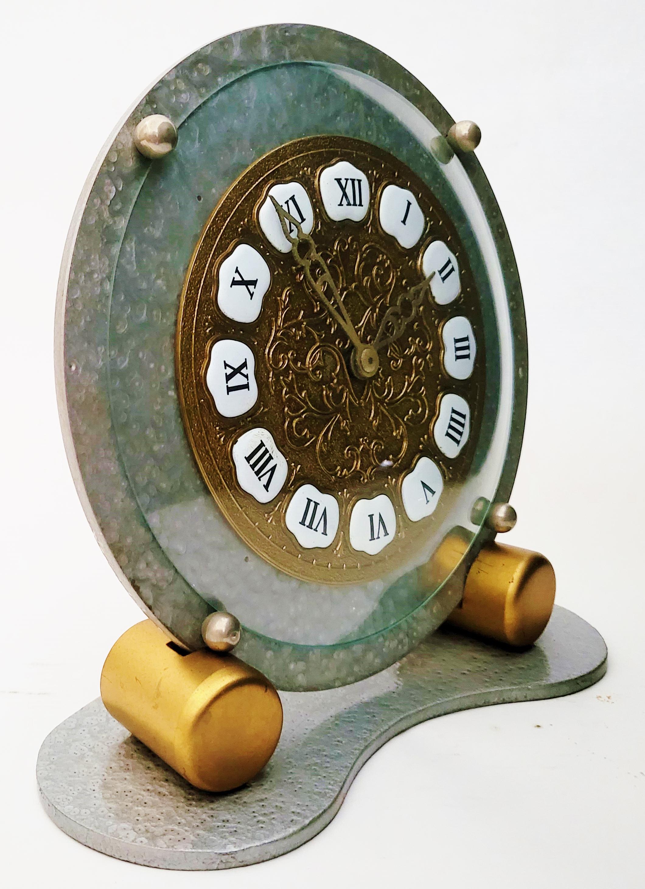 Cast Eccentric English Art Deco / Baroque Wood, Brass & Porcelain Mechanical Clock  For Sale