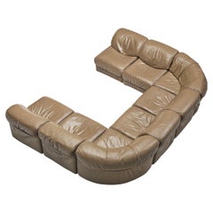 Eccentric Italian Modular Sofa in Taupe Gray Leather 