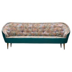 Eccentric Italian Sofa in Turquoise Leatherette and Colorful Upholstery