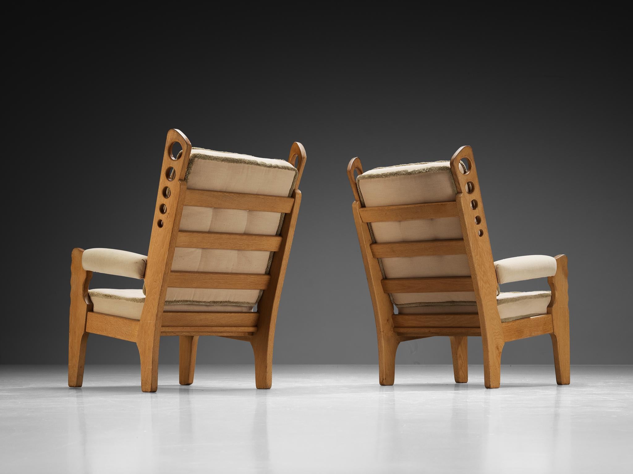Mid-Century Modern Eccentric Lounge Chairs with Decorative Carvings in Oak