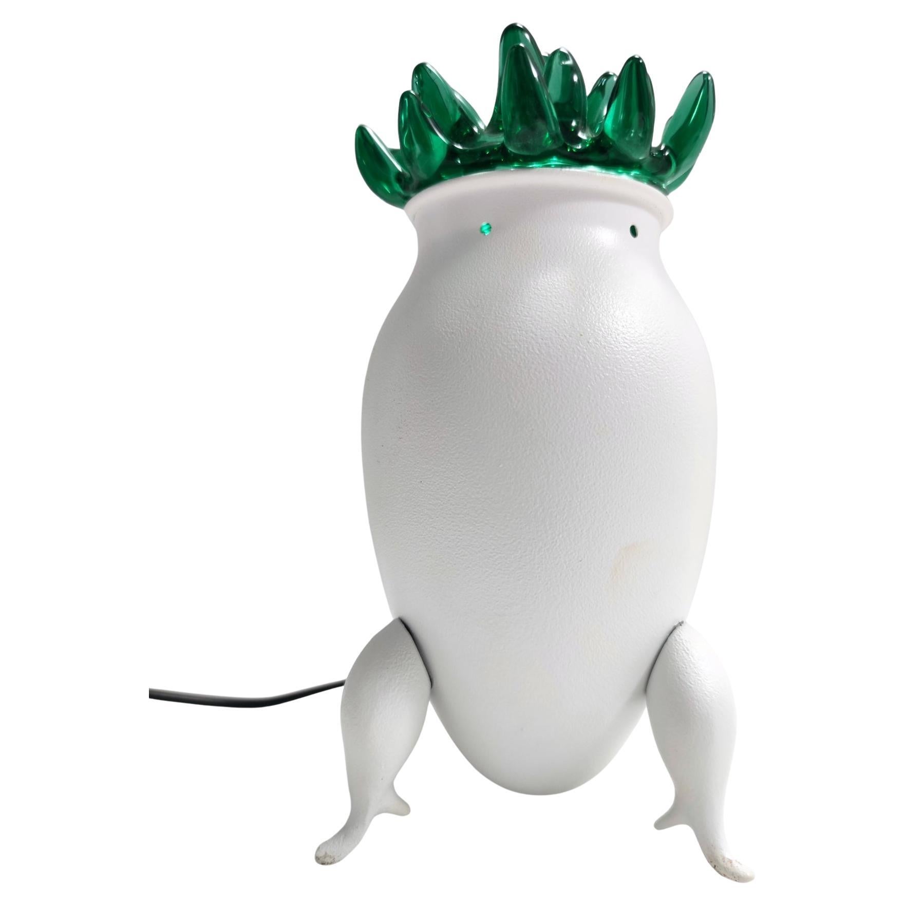 Eccentric Postmodern Green Murano Glass and White Aluminum Table Lamp, Italy