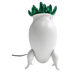 Eccentric Postmodern Green Murano Glass and White Aluminum Table Lamp, Italy