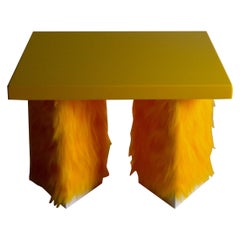 Eccentrico, contemporary coffee table yellow fur-lacquered wood by Studio Greca