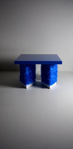 Eccentrico, contemporary coffee table blue fur-lacquered wood by Studio Greca