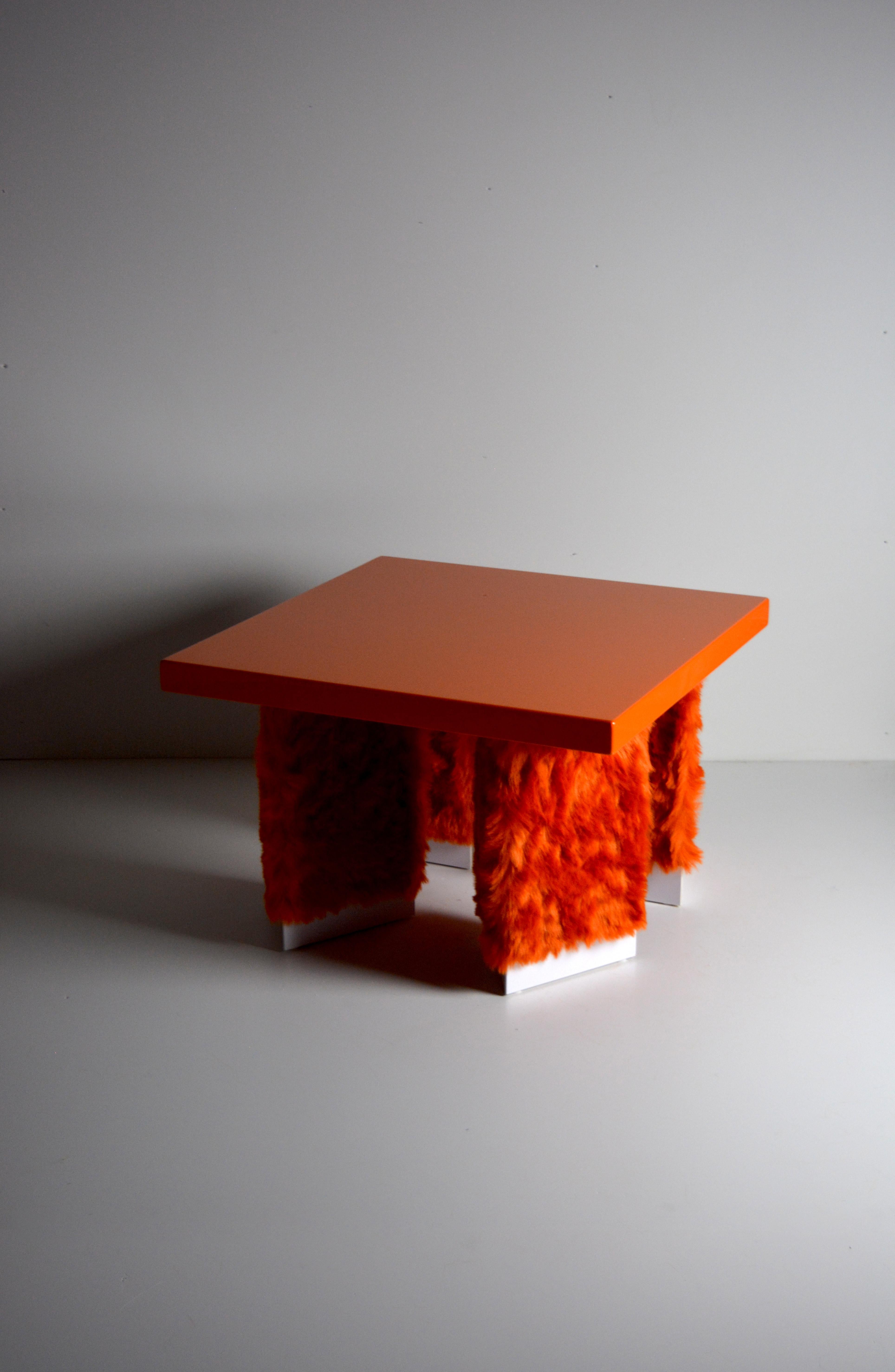 Modern Eccentrico, contemporary coffee table orange fur-lacquered wood by Studio Greca For Sale