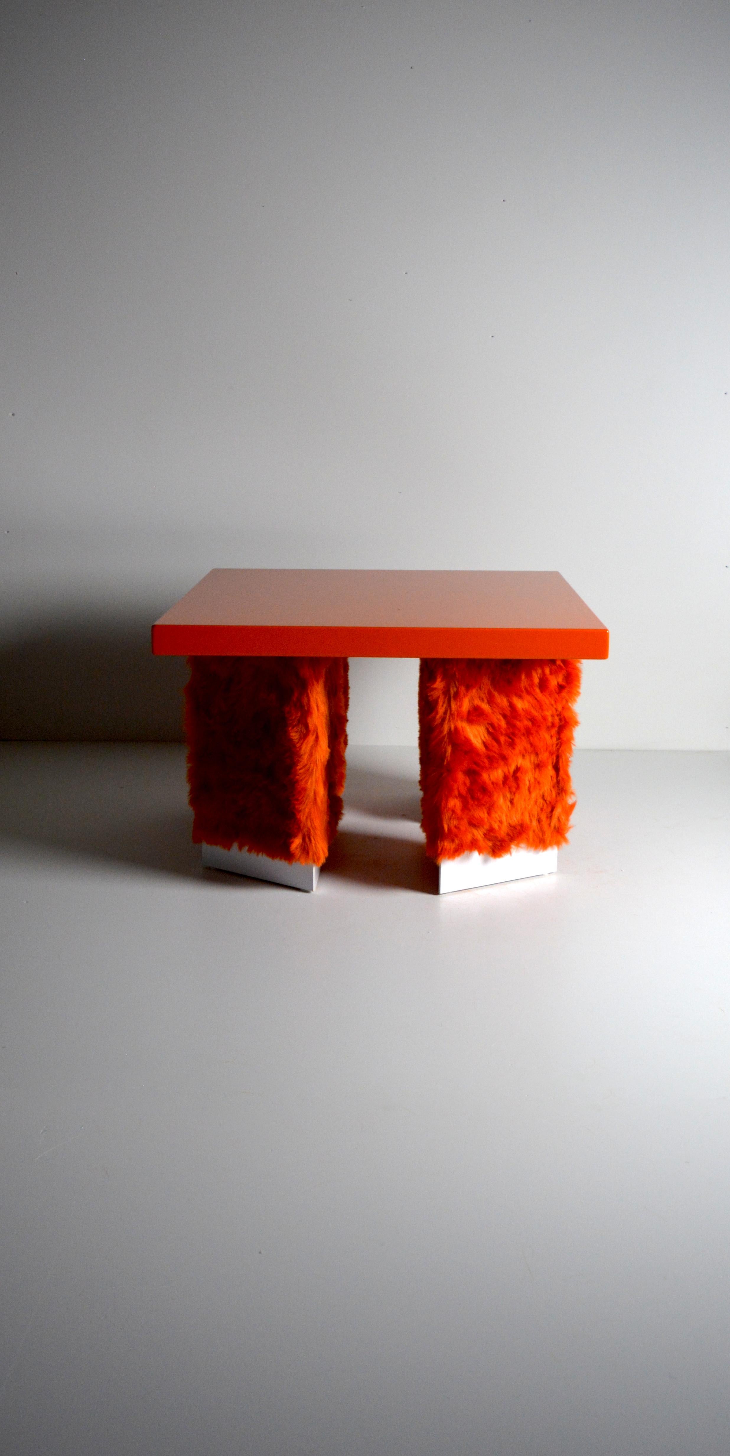 Italian Eccentrico, contemporary coffee table orange fur-lacquered wood by Studio Greca For Sale