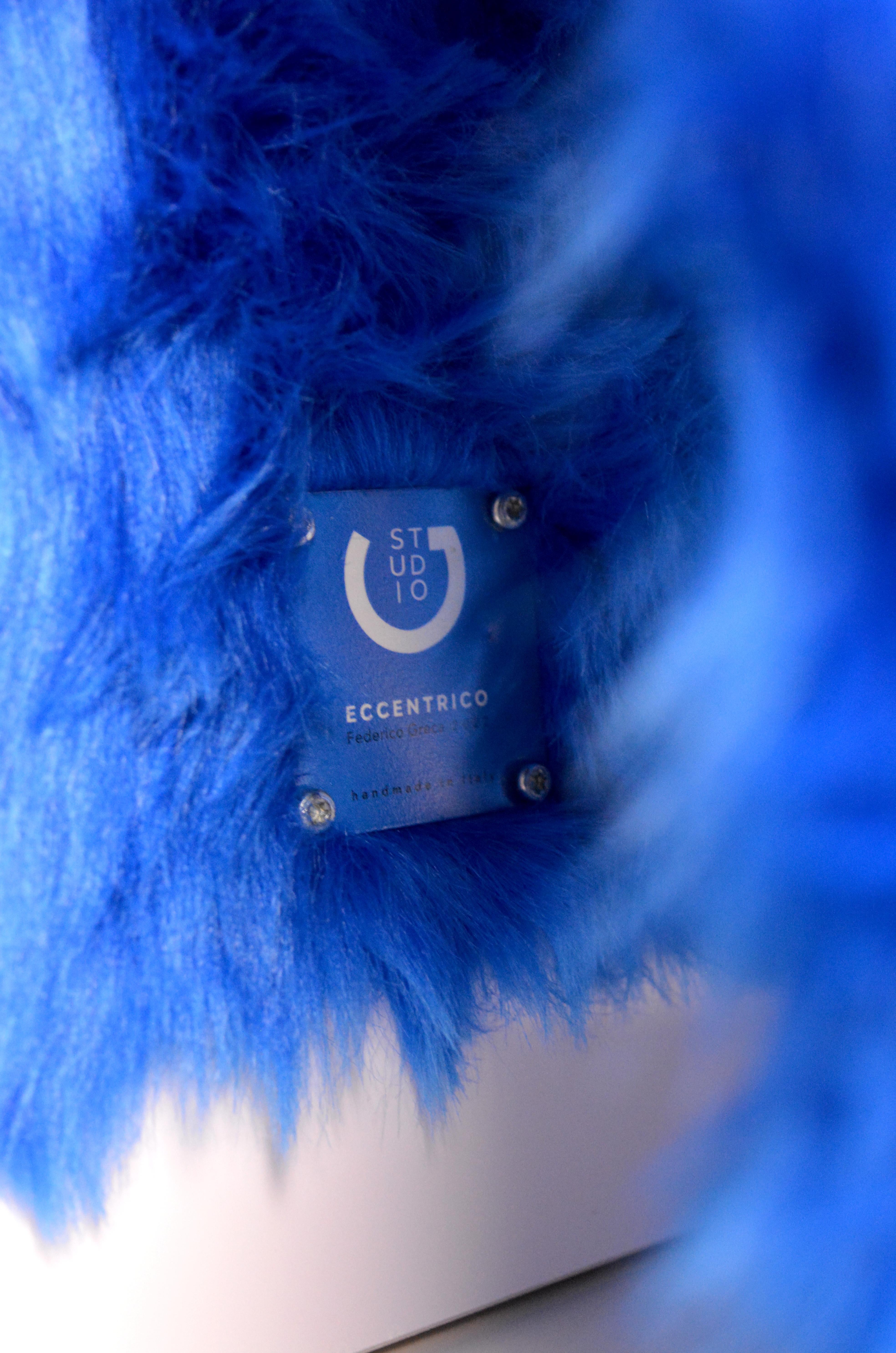 Eccentrico, contemporary coffee table blue fur-lacquered wood by Studio Greca In New Condition For Sale In Torino, TO
