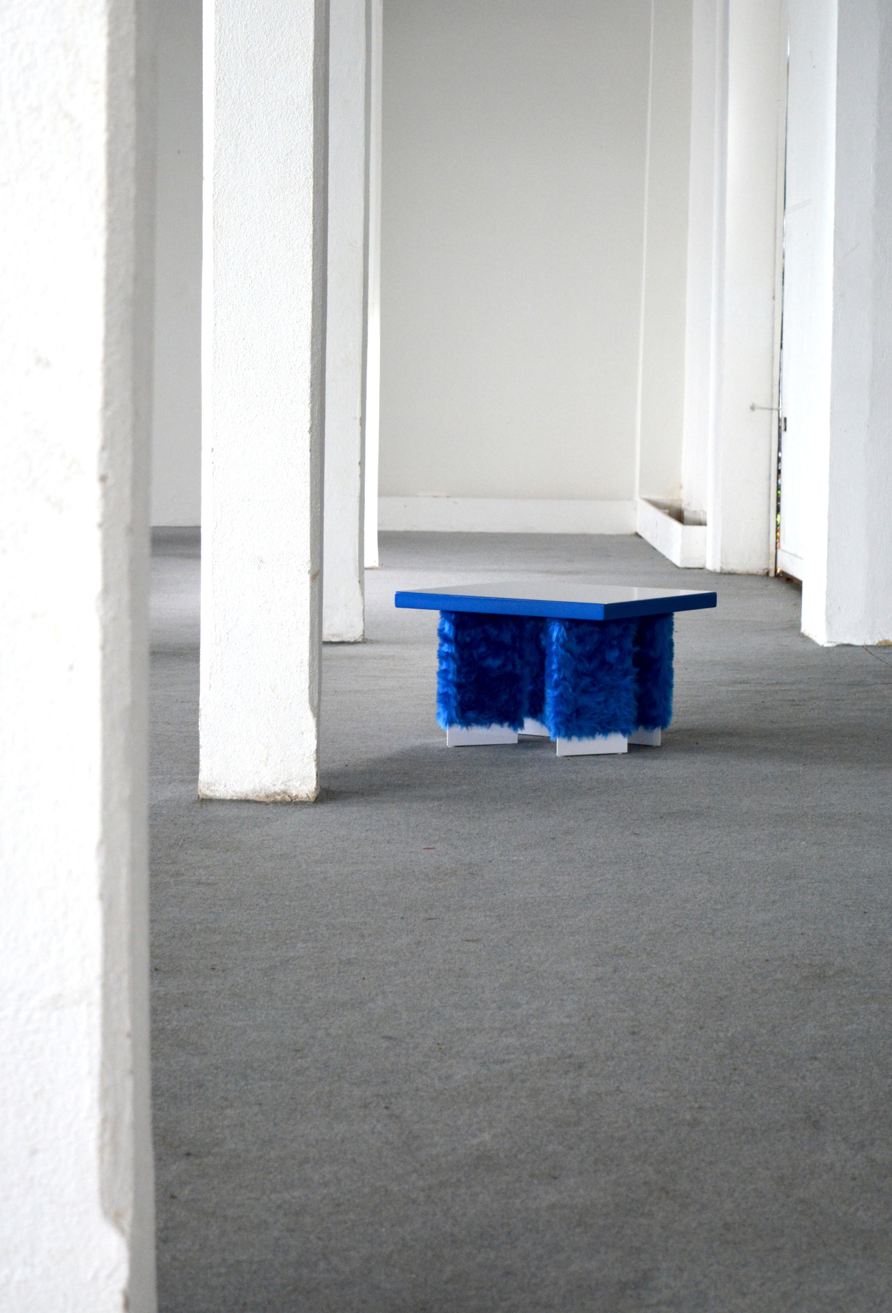 Contemporary Eccentrico, contemporary coffee table blue fur-lacquered wood by Studio Greca For Sale