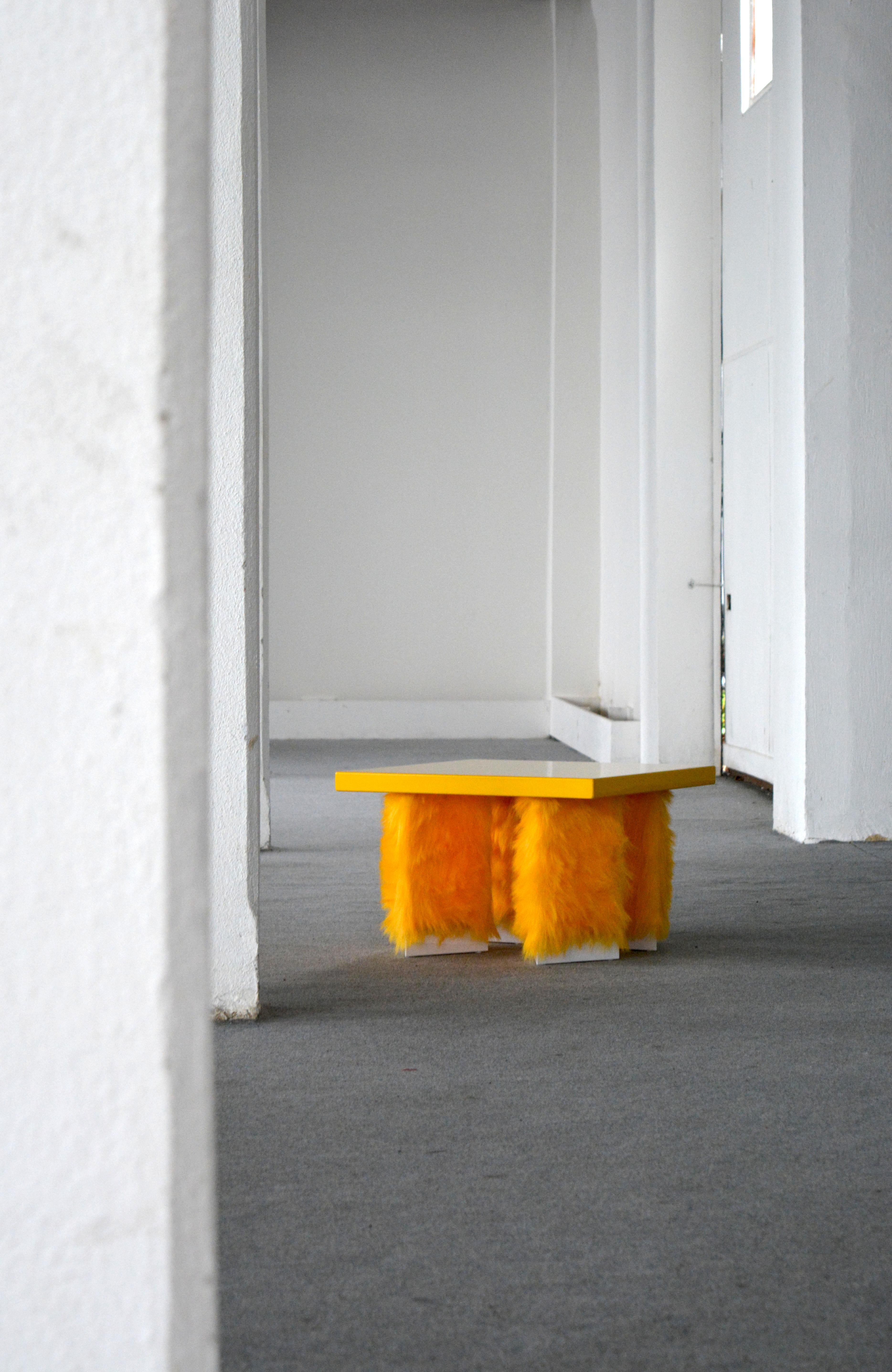Contemporary Eccentrico, contemporary coffee table yellow fur-lacquered wood by Studio Greca For Sale