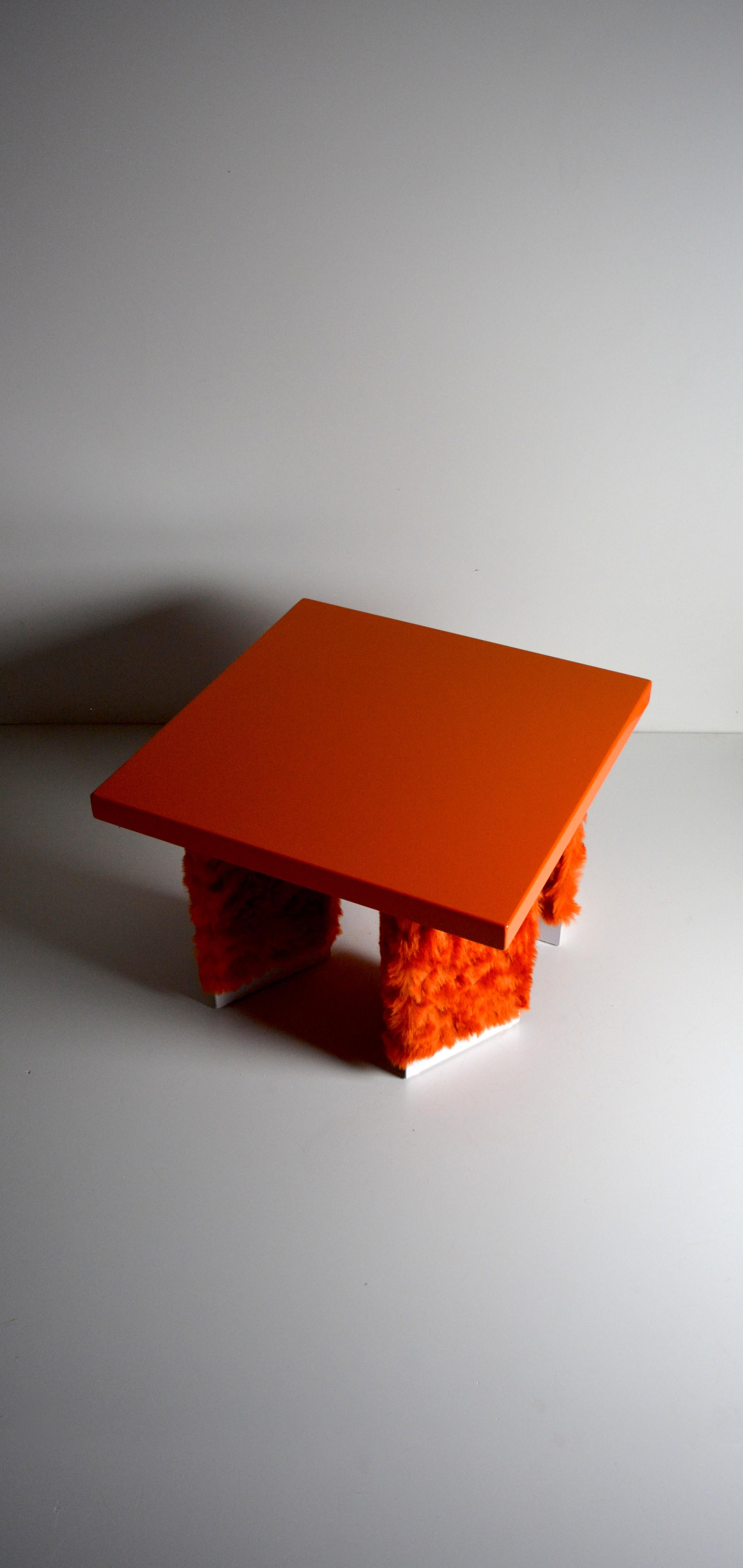 Contemporary Eccentrico, contemporary coffee table orange fur-lacquered wood by Studio Greca For Sale