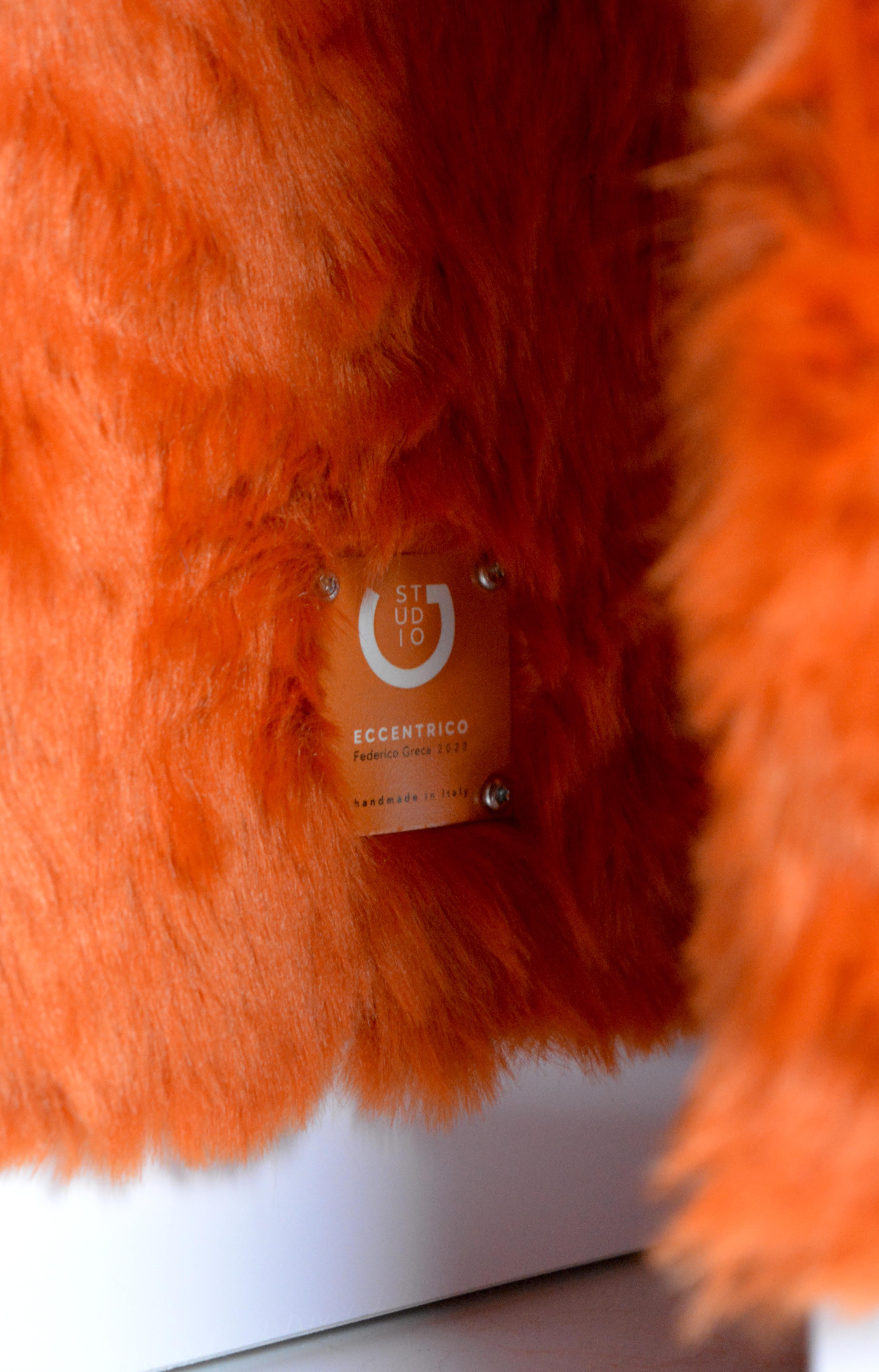 Fur Eccentrico, contemporary coffee table orange fur-lacquered wood by Studio Greca For Sale