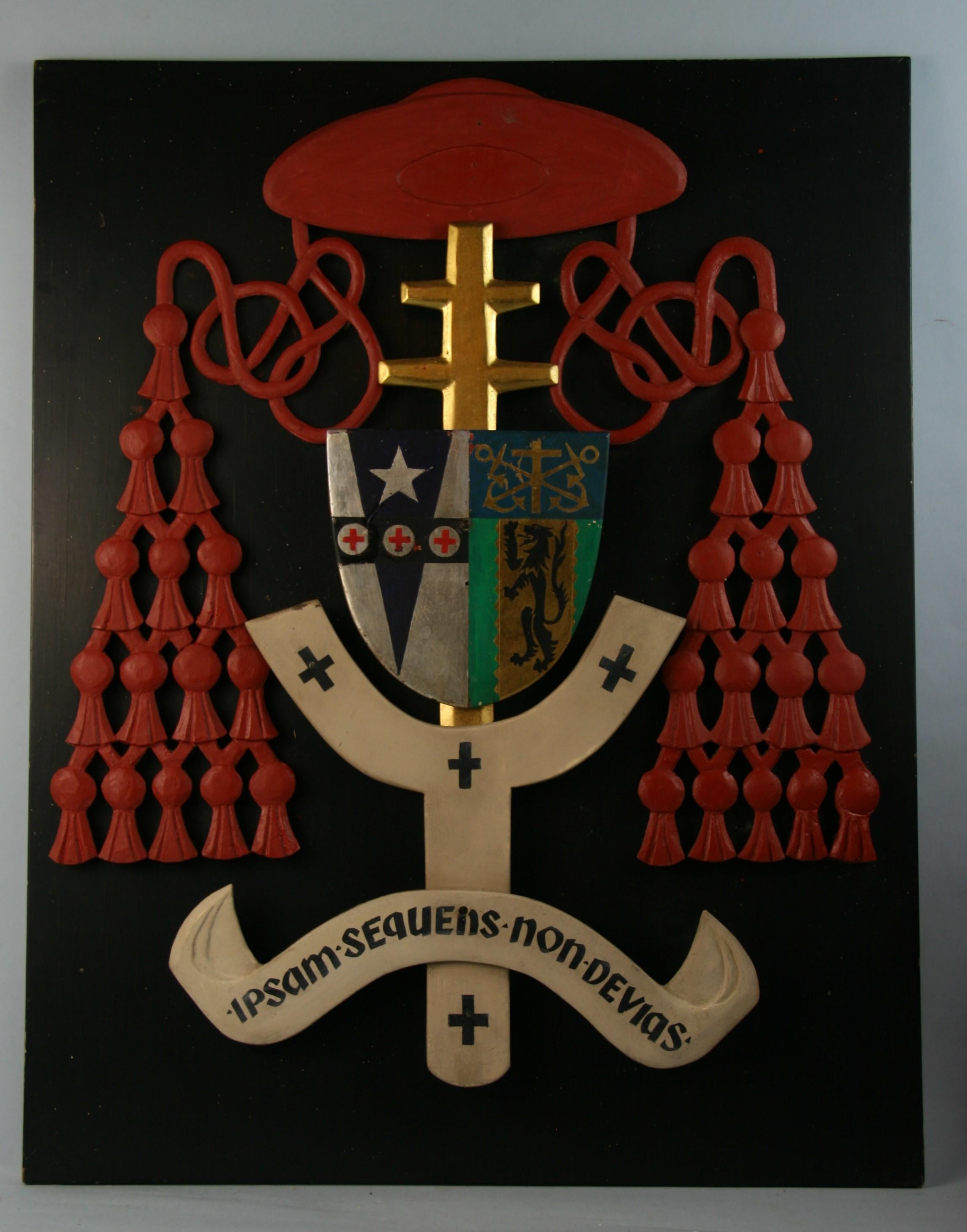 3-662 Italian heraldry ecclesiastic plaque for a high ranking Cardinal hand made and painted 
The hat is known as a galero and the tassels are called fiocchi.
It represent the Cardinal's Coat of Arms.
The number of tassels shown on this coat of arms