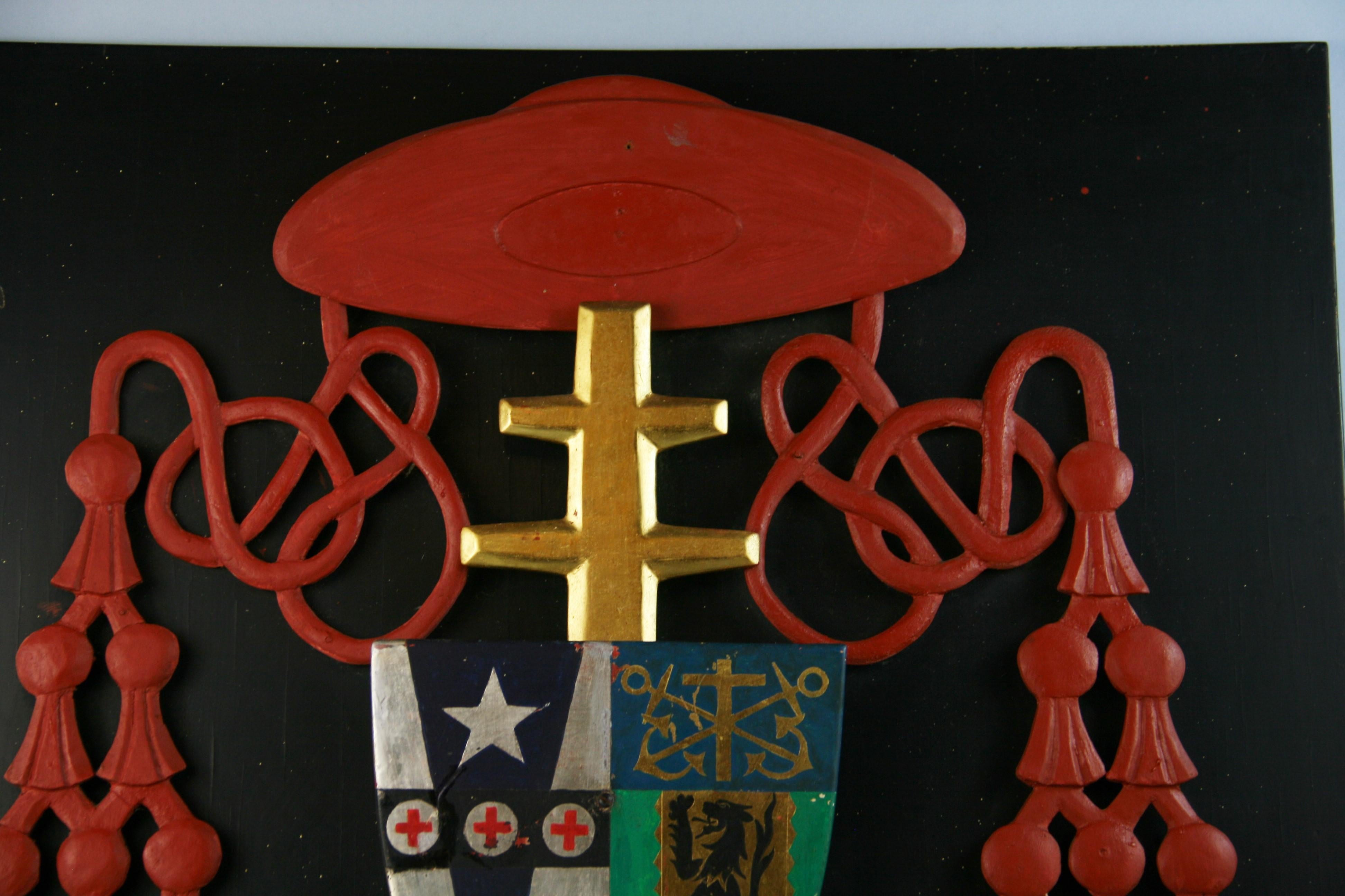 Hardwood Ecclesiastic Cardinal Heraldry Coat Of Arms  Carved Wood  Panel /Wall Sculpture
