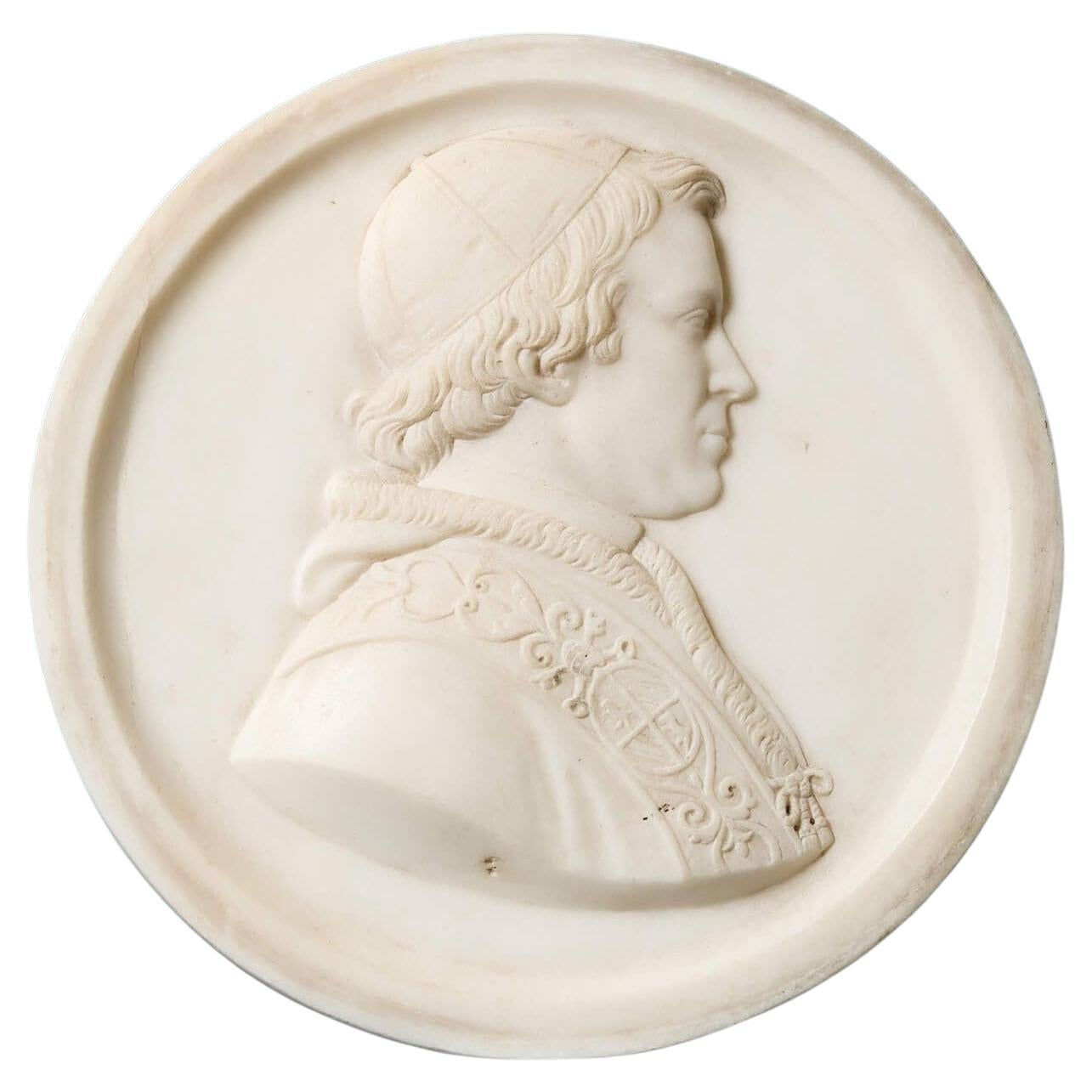 Ecclesiastical 19th Century White Statuary Marble Portrait Roundel