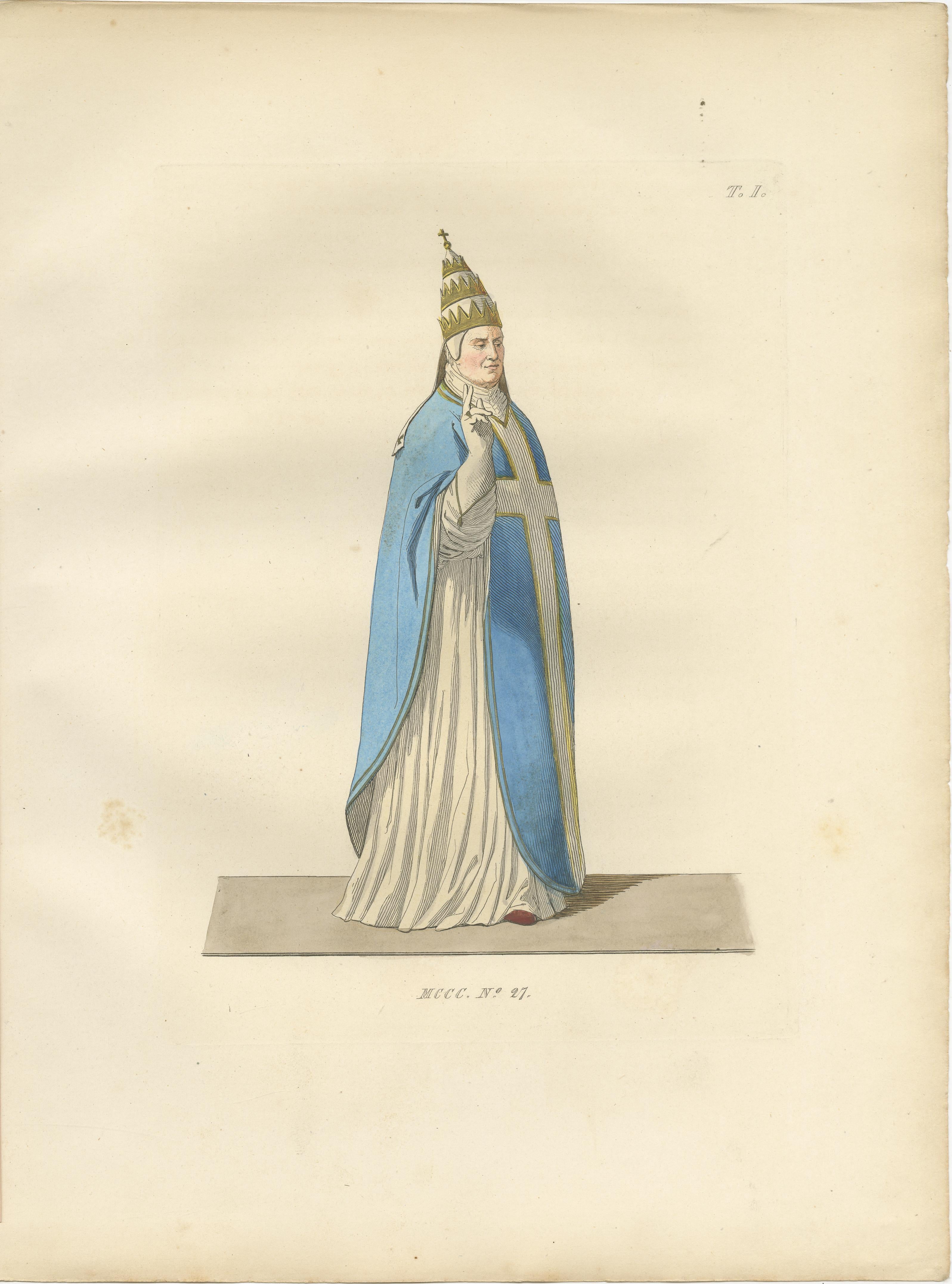 Original Antique Print of Ecclesiastical and Civic Dress in Renaissance Italy: Pope, Judge, Italian Lady - 1845

Description:
This compelling trio of hand-colored lithographs offers a rare visual study of high-ranking ecclesiastical and civic