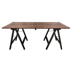 Ecclesiastical Oak Trestle Table with Decorative Engravings, Early 20th Century