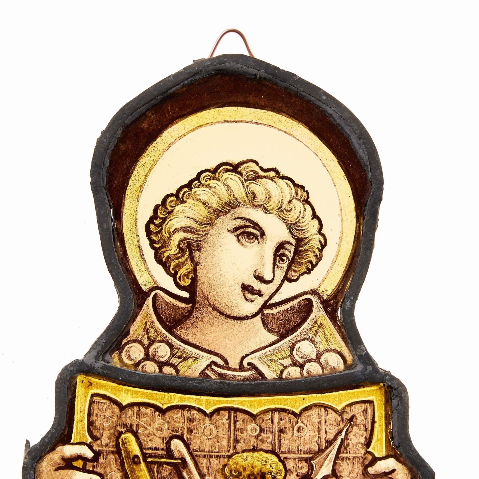 English Ecclesiastical Stained Glass Window Hanging with Shield For Sale