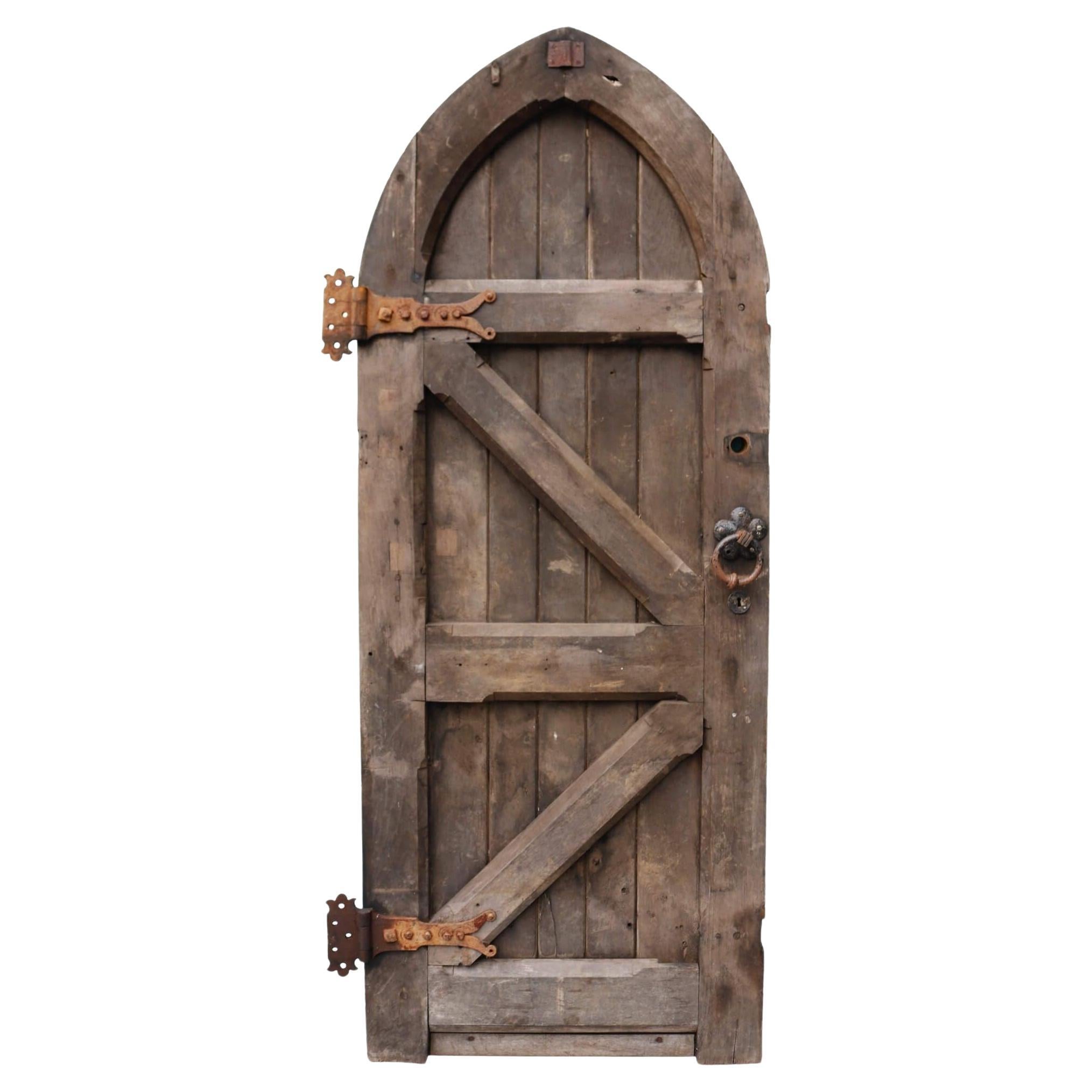 Ecclesiastical Style Antique Arched Oak Door For Sale