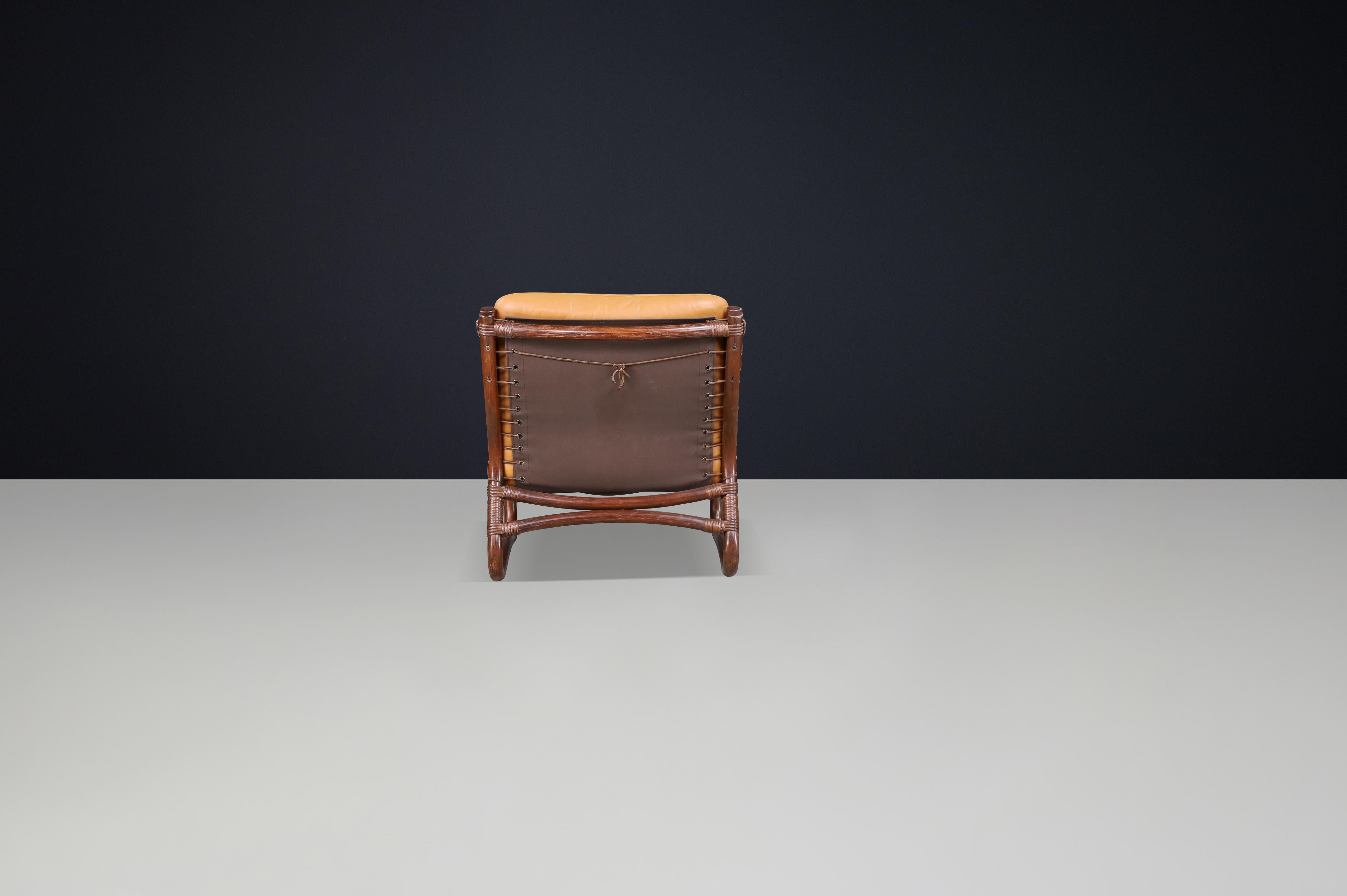 “Ecco” Easy Chair by Slettvoll in Cognac Leather and Rattan, Norway 1970s For Sale 4