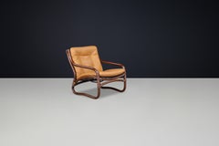 “Ecco” Easy Chair by Slettvoll in Cognac Leather and Rattan, Norway 1970s