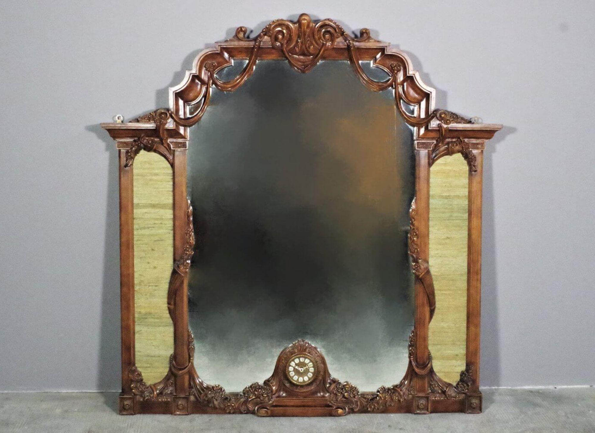 1960s Wooden Mirror with Integrated Clock
Add a touch of retro charm to your home with this elegant wooden mirror featuring an integrated clock, dating back to the 1960s. This unique piece not only reflects your personality and style but also adds a