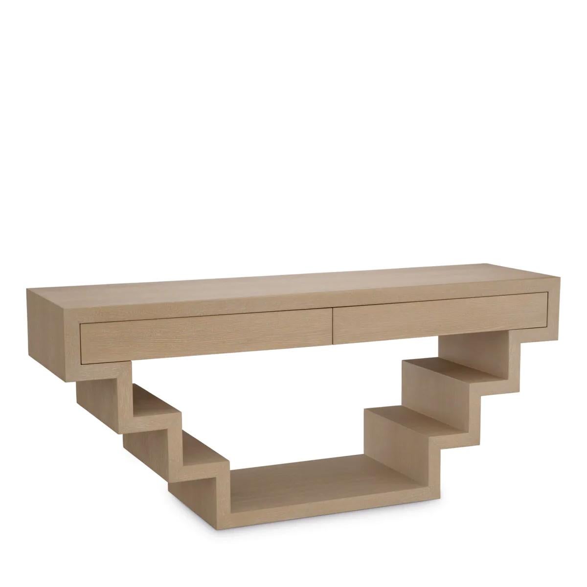 Table console Ecco Oak avec structure en bois
en finition placage chêne lavé, avec 2 tiroirs avec 
système push-pull.
Également disponible sur demande en table console Ecco Black.