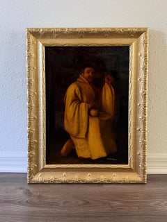 Antique 19c. Oil Painting Monk Portrait by E.C. Edson Gilt Frame Religious Art