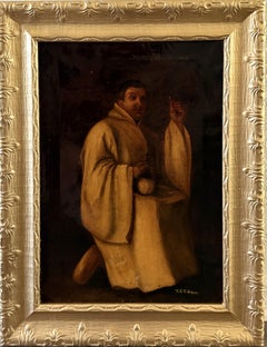 Antique 19c. Oil Painting Monk Portrait by E.C. Edson Gilt Frame Religious Art