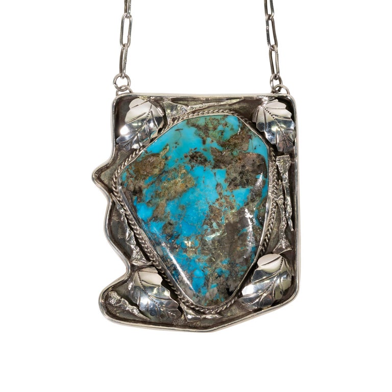 Exceptionally Large Morenci Turquoise Pendant For Sale at 1stDibs