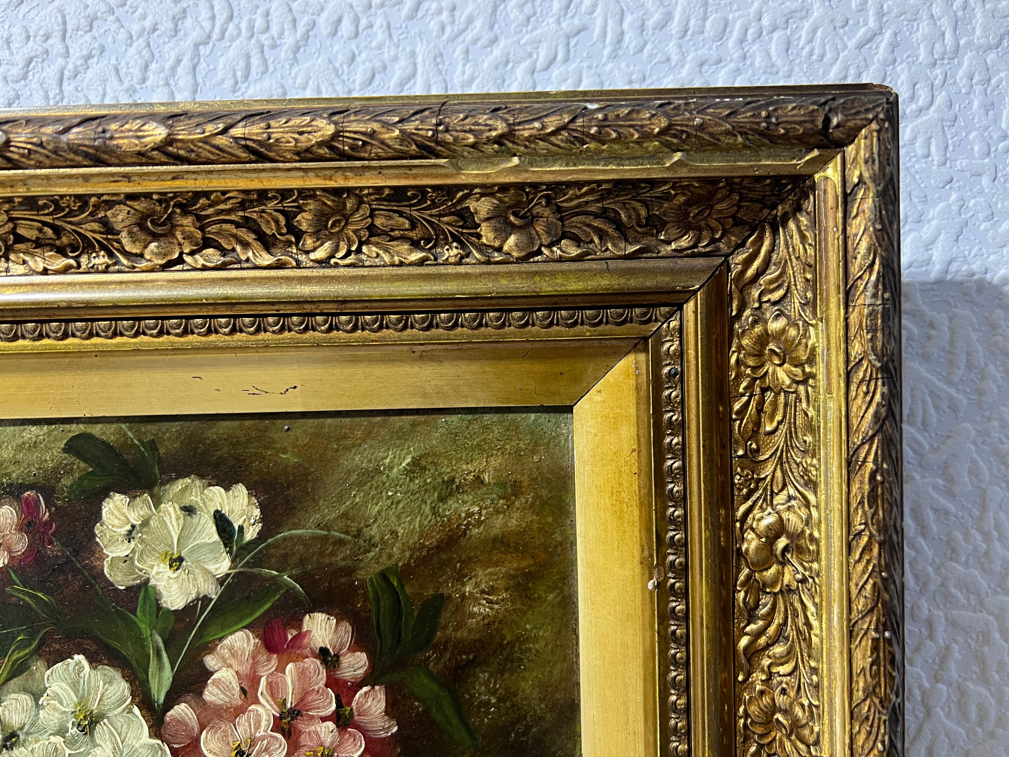 E. Chester Óleo antiguo sobre madera, Bodegón, Frutas y Flores, Enmarcado 2