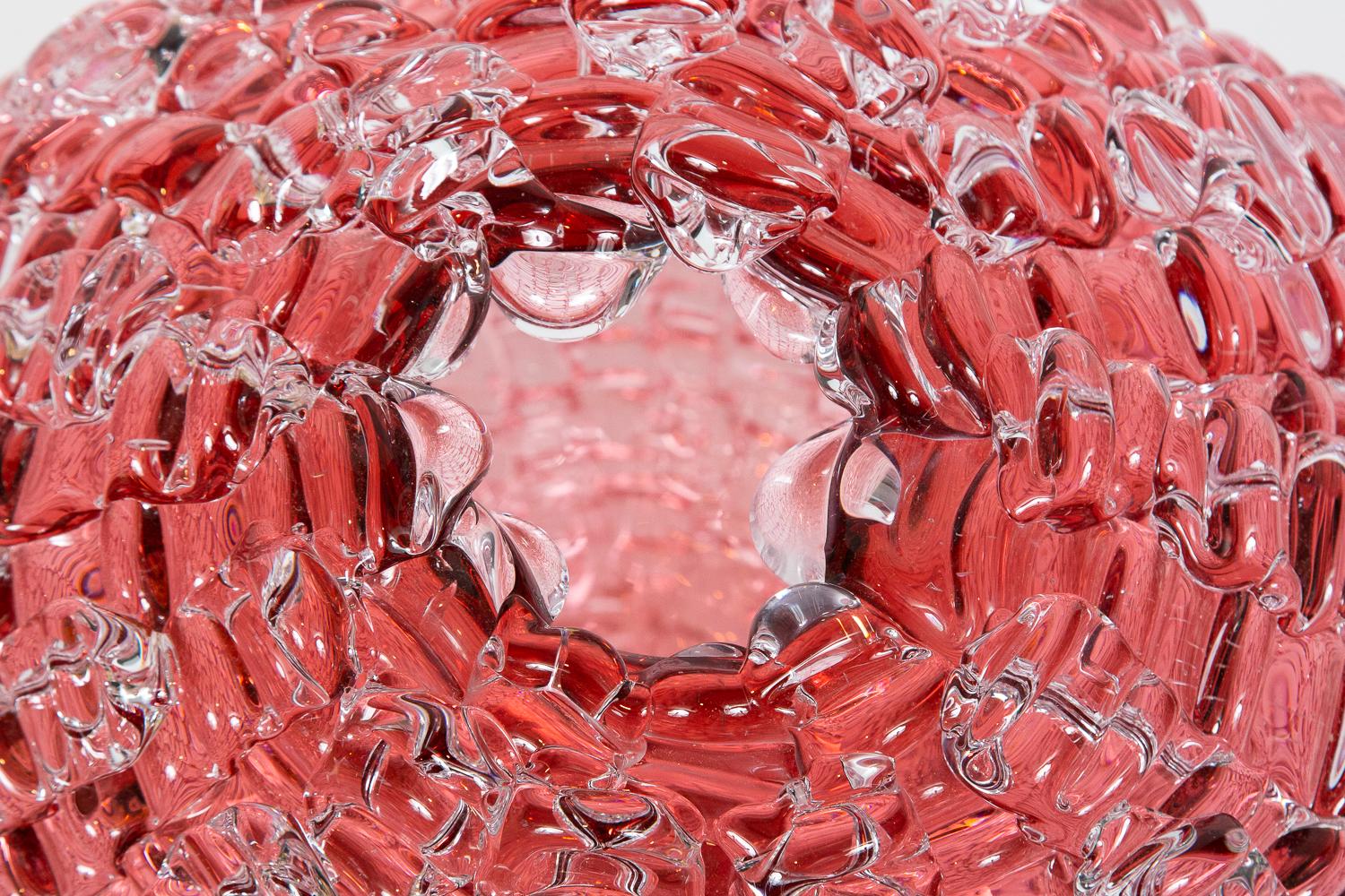 Hand-Crafted Echinus in Heliotrope, a unique pink Glass centrepiece by Katherine Huskie