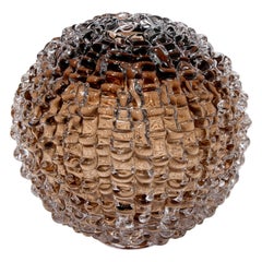 Echinus in Tea II, brown handblown textured glass sculpture by Katherine Huskie
