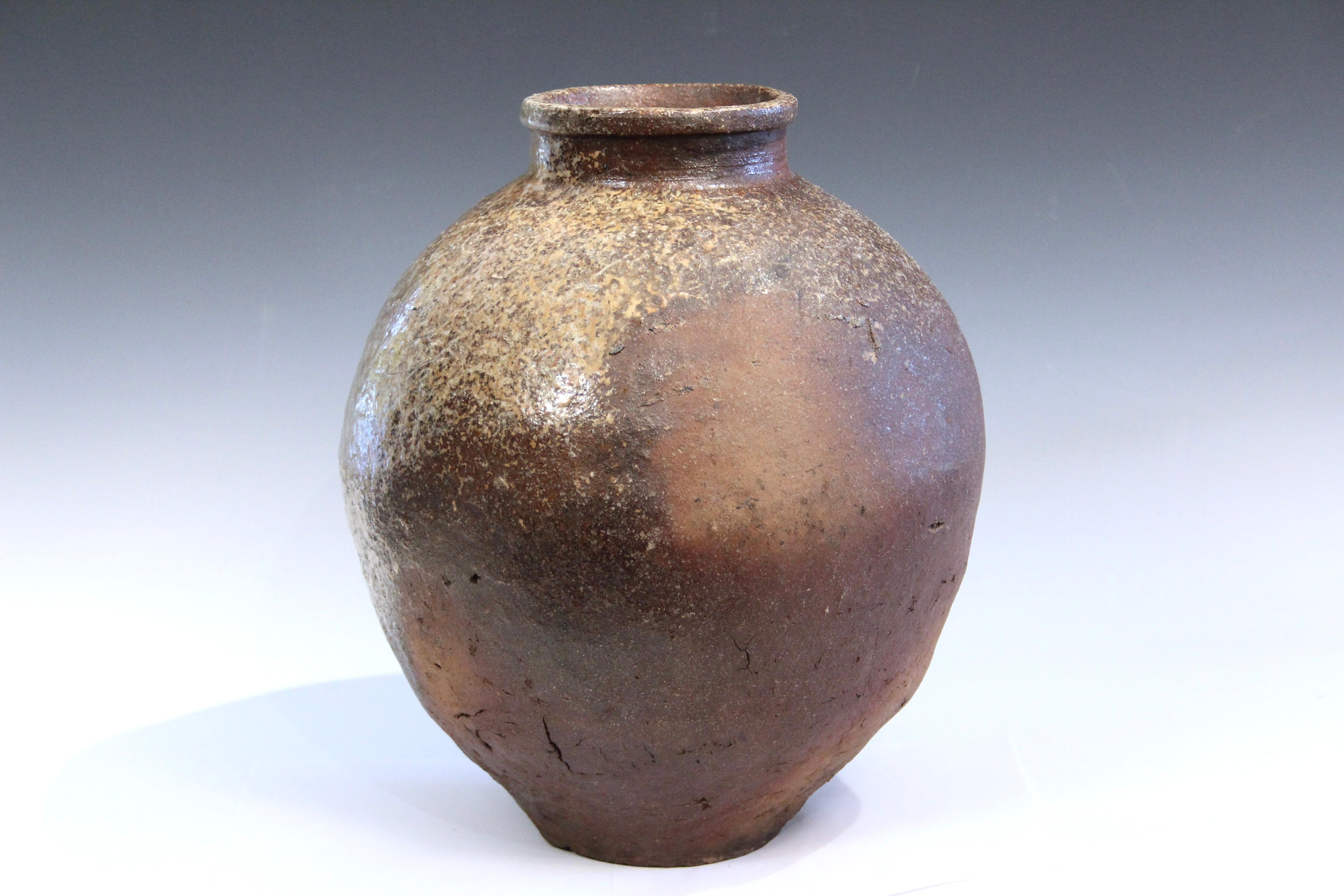 Giapponese Vaso Tsubo di Echizen Ware del periodo Edo Ceramica giapponese Wabi Sabi smaltata a cenere in vendita
