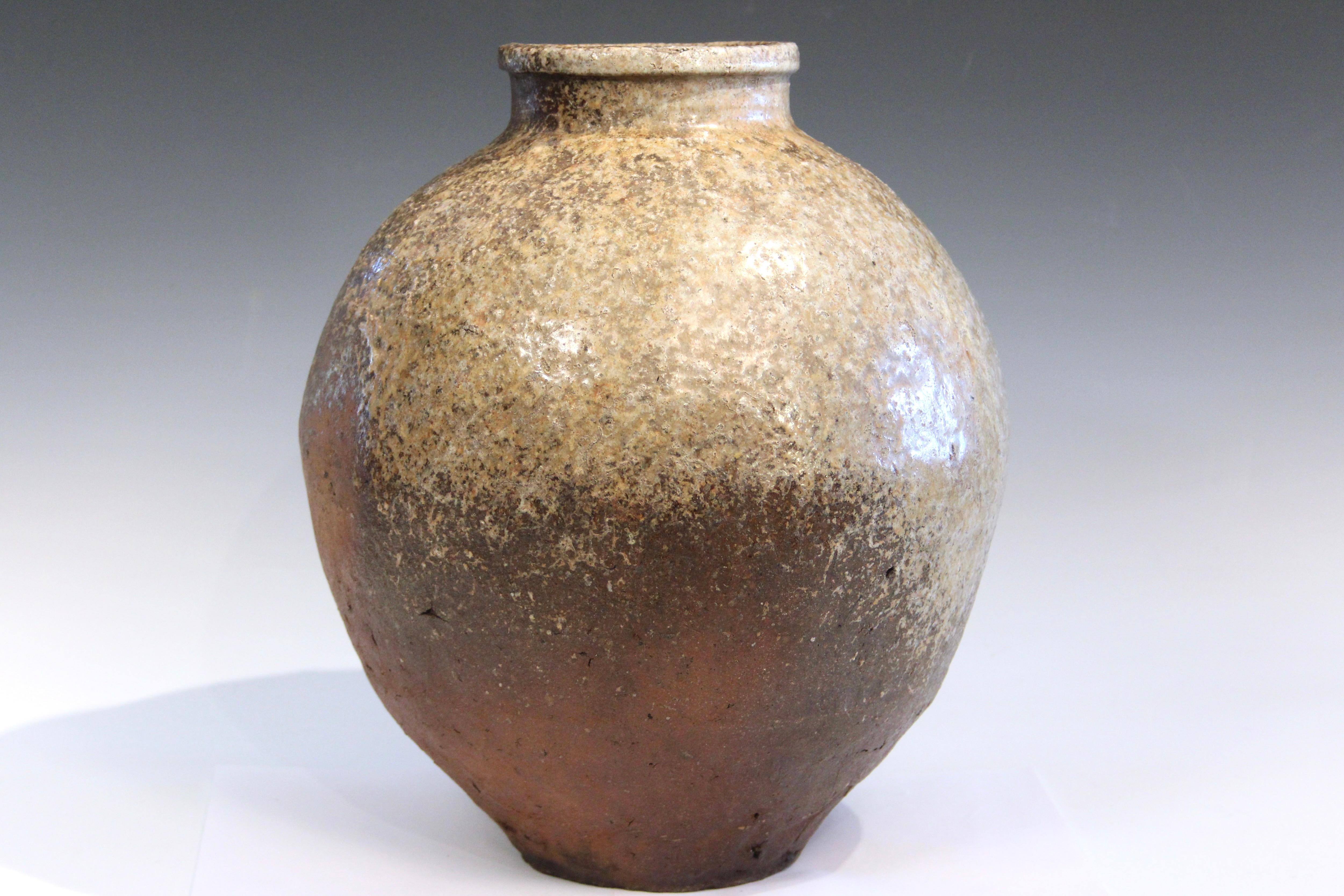 18th Century and Earlier Echizen Ware Edo Period Jar Tsubo Vase Pottery Japanese Wabi Sabi Ash Glaze For Sale