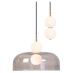 Echo 2-Piece, Lamp and Shade. Opal Glass Orbs, Smoked Shade and Brass Details