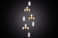 Echo 6-Piece, Lamp and Shade. Opal Glass Orbs, Smoked Shade and Brass Details