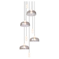 Echo 8-Piece, Lamp and Shade. Opal Glass Orbs, Smoked Shade and Brass Details