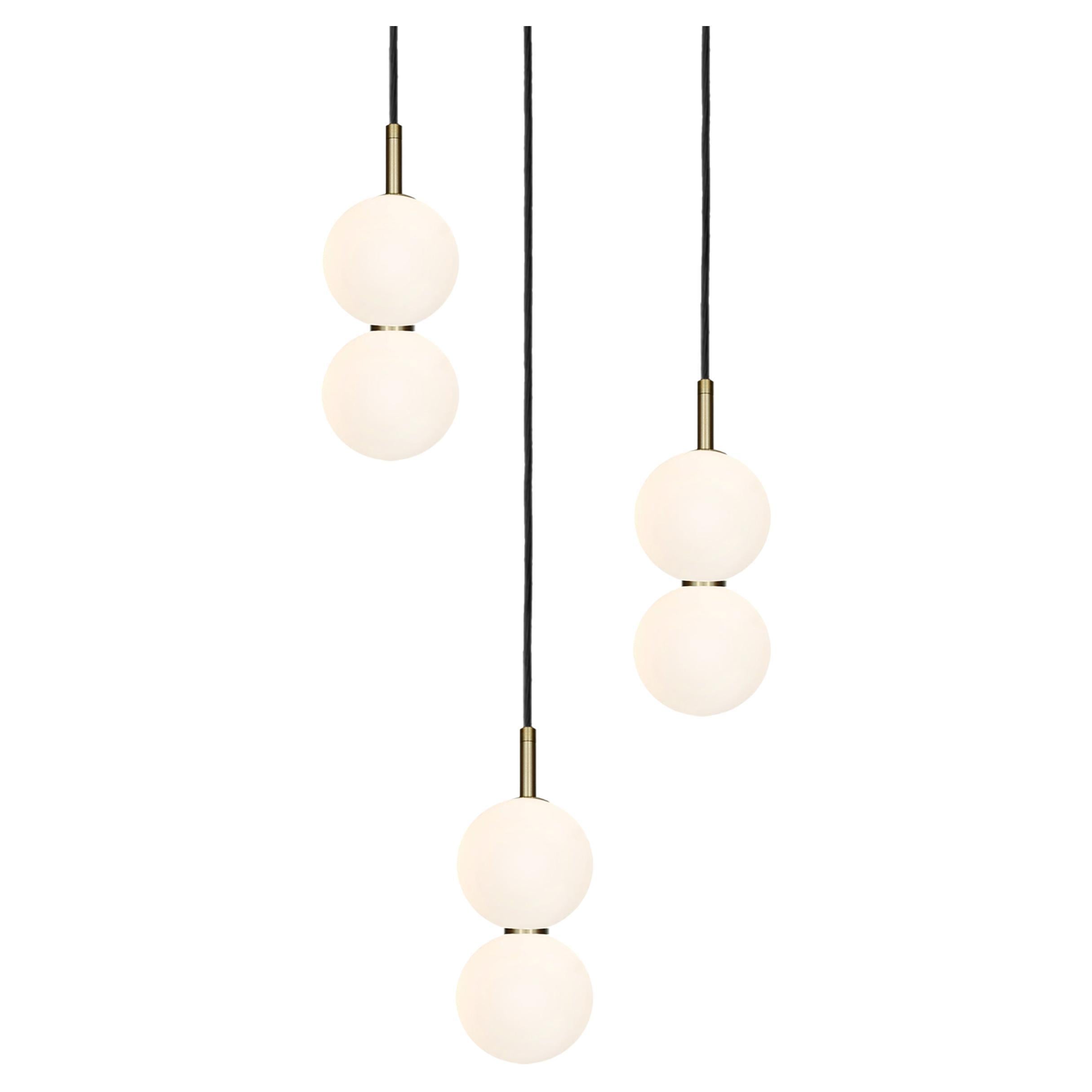 Echo Lamp Cluster, 3-Piece. Opal Glass Orbs, Brass Metalwork. Integrated LED For Sale