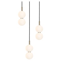 Echo Lamp Cluster, 3-Piece. Opal Glass Orbs, Brass Metalwork. Integrated LED