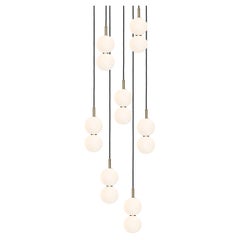 Echo Lamp Cluster, 7-Piece. Opal Glass Orbs, Brass Metalwork. Integrated LED