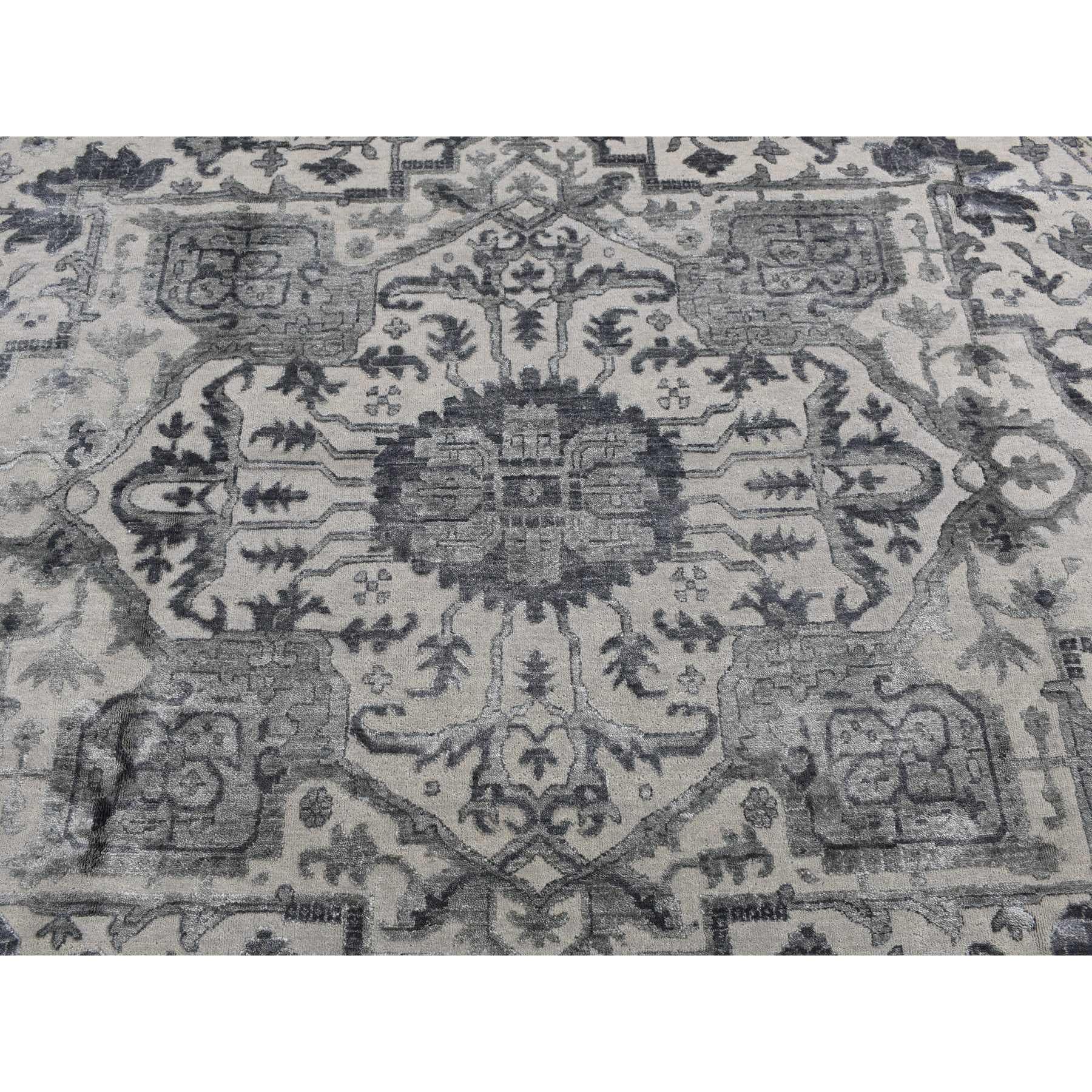 Tapis Oiental rond Heriz Design en laine et soie noué à la main Echo Gray 10'0