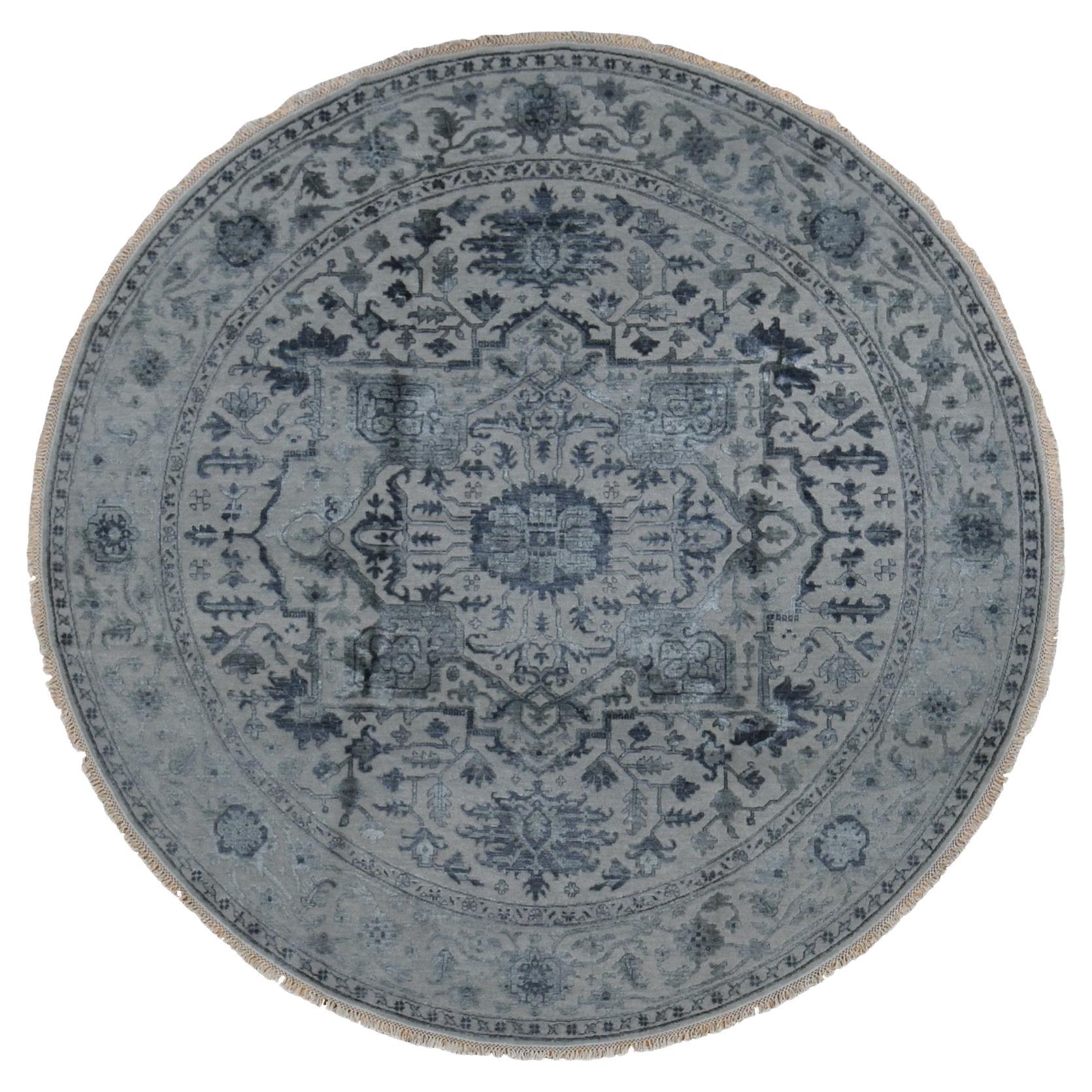 Tappeto orientale rotondo Echo Gray Heriz Design Wool & Silk Annodato a mano 10'0" x 10'0"